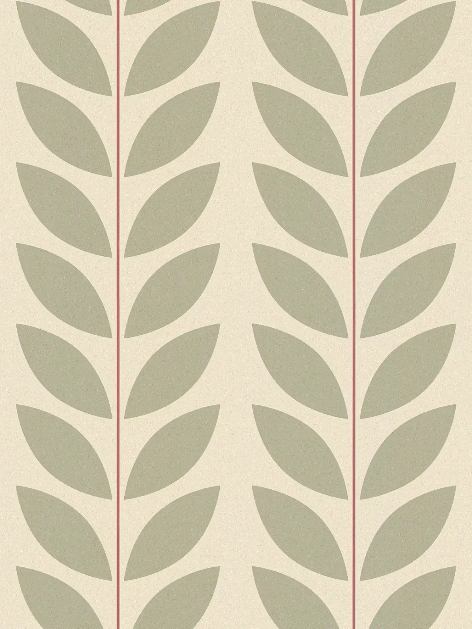 Blattmuster Vliestapete im Retro-Look – Beige, Grün, Rot