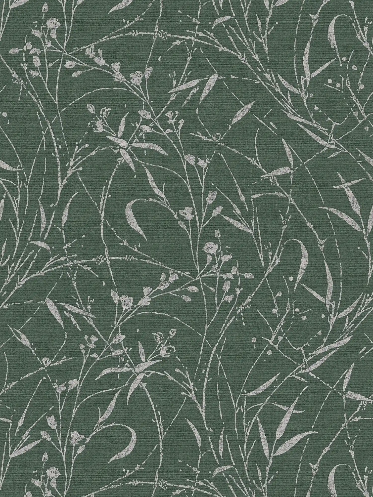         papier peint en papier intissés avec motif botanique de branches et de feuilles légèrement structuré - vert, gris, métallisé
    