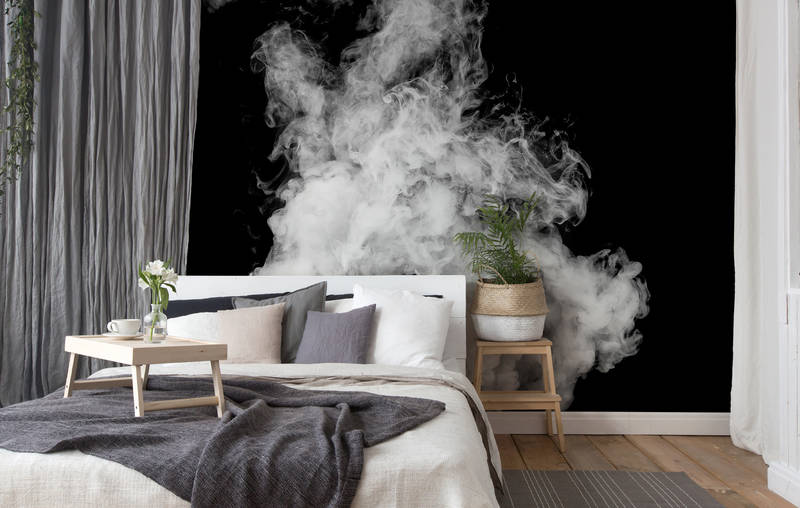 Schlafzimmer, Sofa-Bett, Schwarze Wand, Rauch-Mural, Topfpflanze