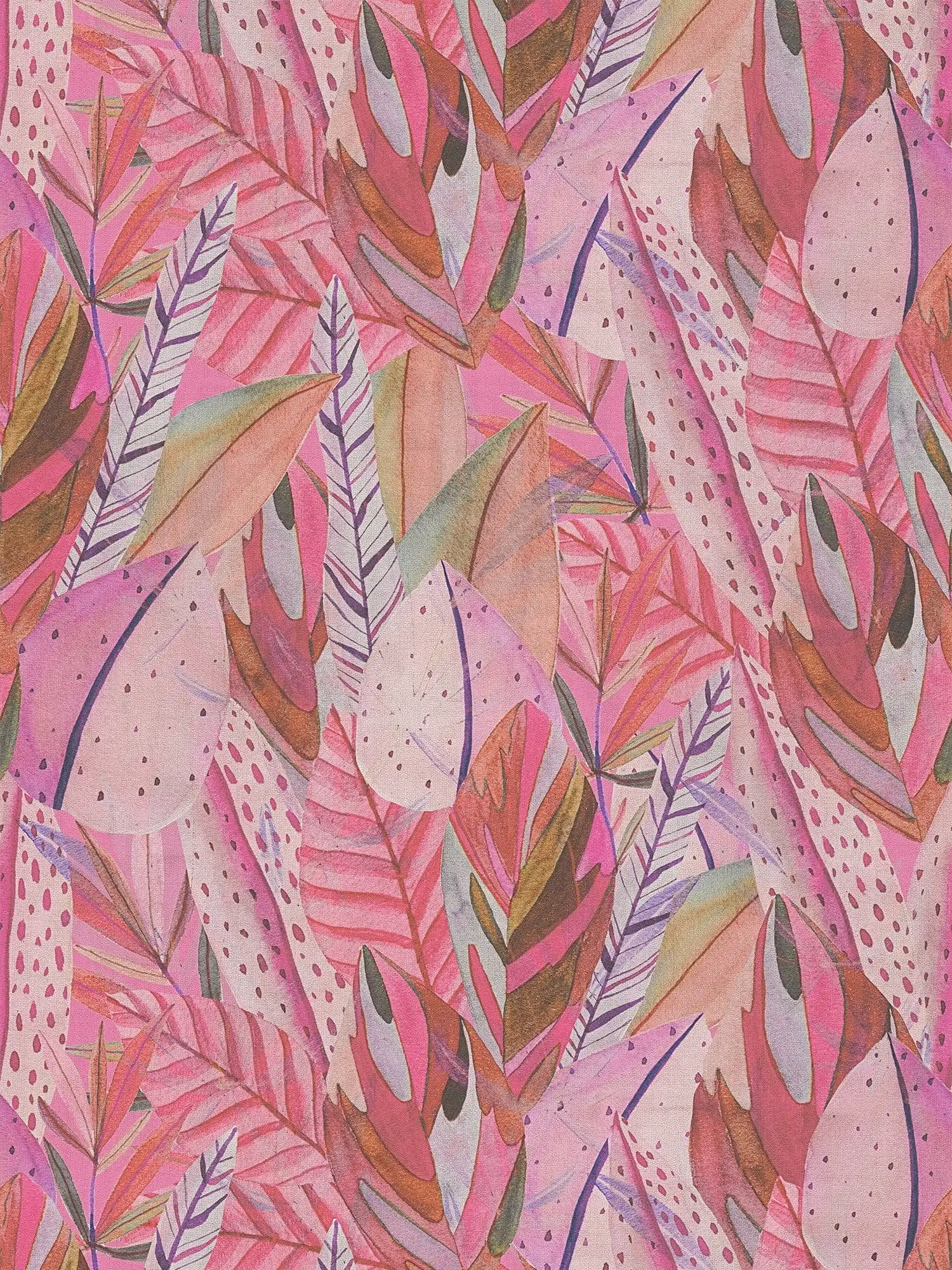 Auffällige Vliestapete mit leuchtendem Blättermotiv und leichter Oberflächenstruktur – Bunt