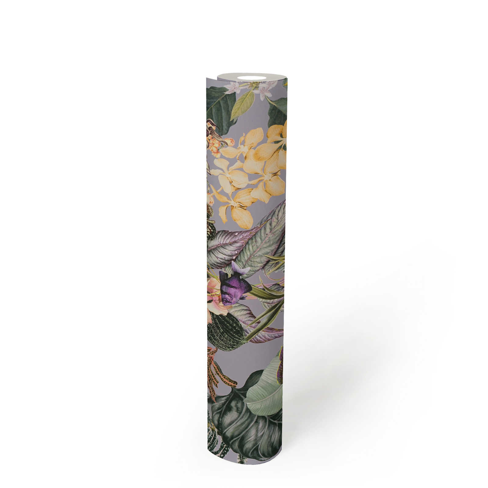 Natur Tapete mit Blumen &amp; Tieren – Grau, Grün