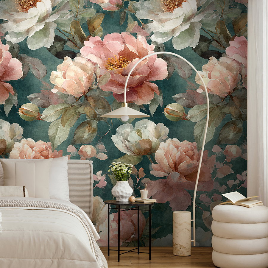 Blumenwand, Floralmuster, Wohnzimmer, Tapete, Dekoration