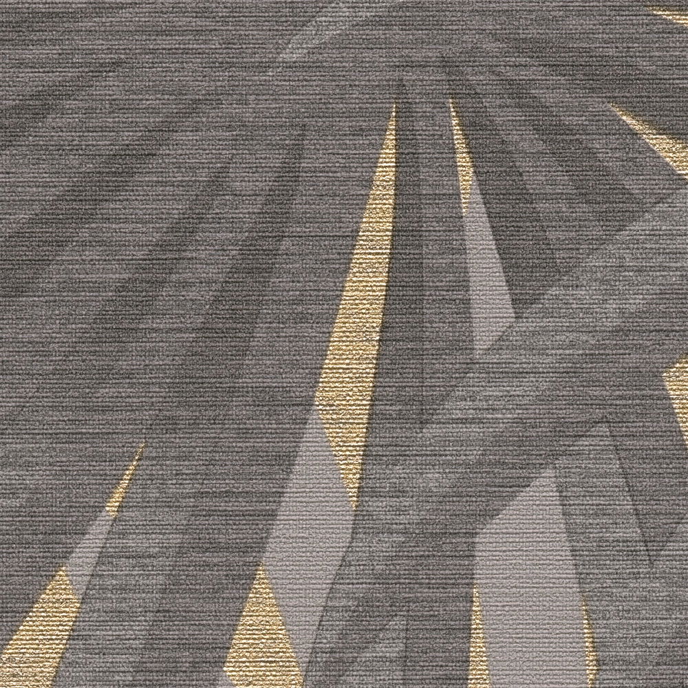             Wallpaper with leaf pattern and metallic accents - grey, metallic
        