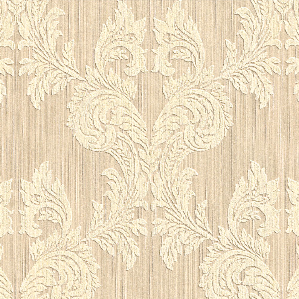             Tapete mit Textiloptik und Ornamentmuster im Klassik Stil – Beige
        