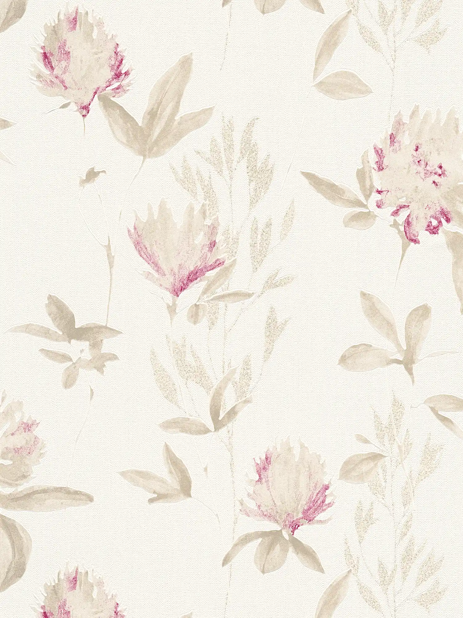         Abstract floral non-woven wallpaper with pink accents - beige, purple
    