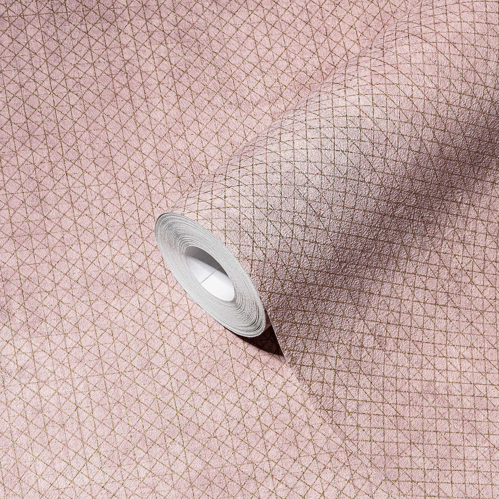             Altrosa Tapete mit Gold-Linienmuster – Metallic, Rosa
        