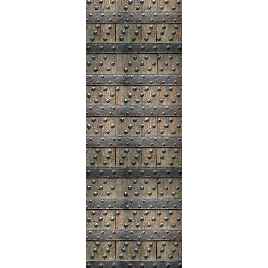 metallische Nieten, Holzpaneele, wiederholte Nieten, industrielle Textur, Architektur-Tür