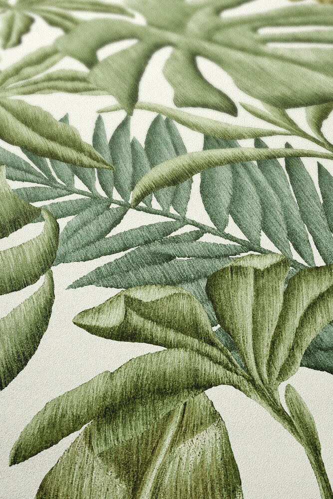             Vliesbehang met verschillende bladeren - groen, crème
        