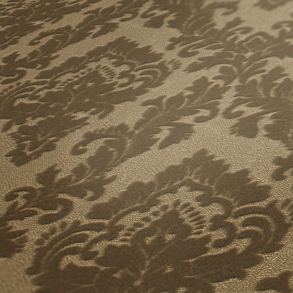             Hochwertige Barock-Tapete mit edler Flock-Beschichtung und Seidenglanz – Braun
        