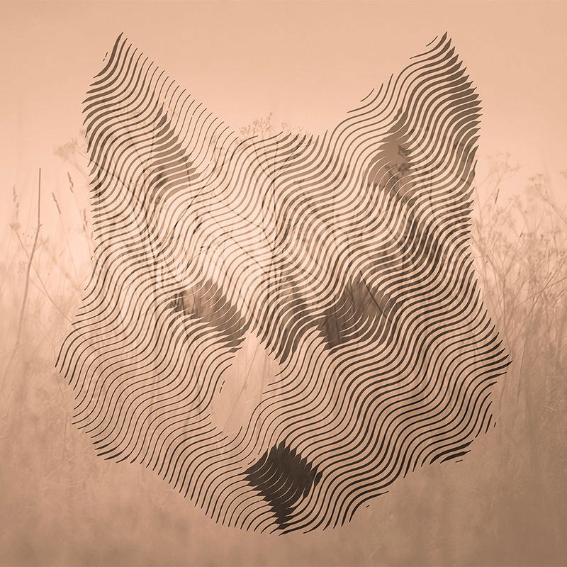             Vos, grafisch patroon & boslandschap behang - bruin, beige, zwart
        