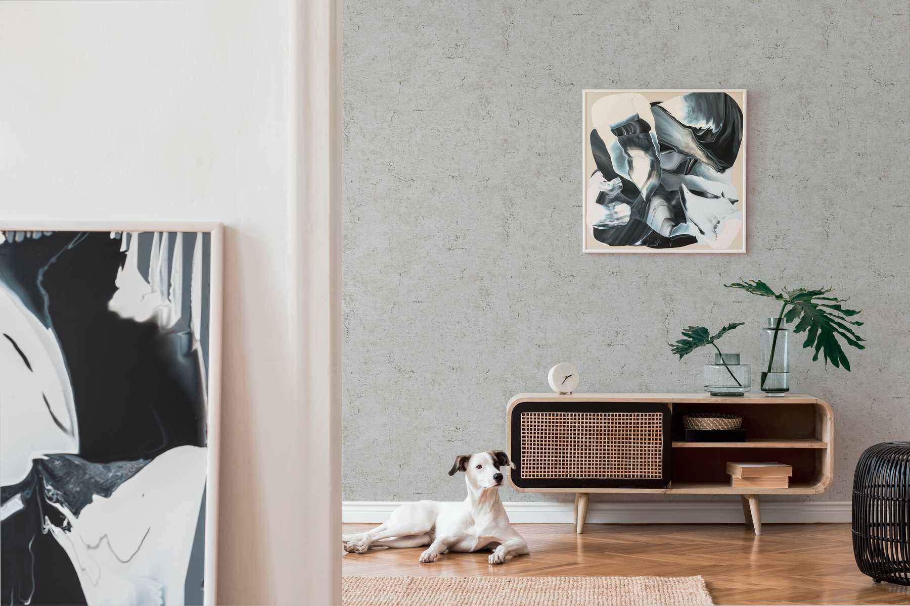             Behang met betonlook, optische barsten en poriën - Grijs
        