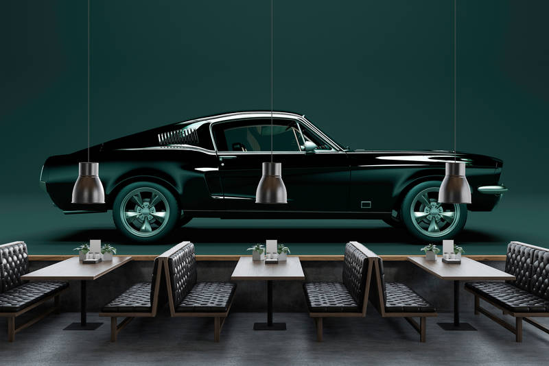             Mustang 1 - Fototapete, Seitenansicht Mustang, Vintage – Blau, Schwarz | Premium Glattvlies
        