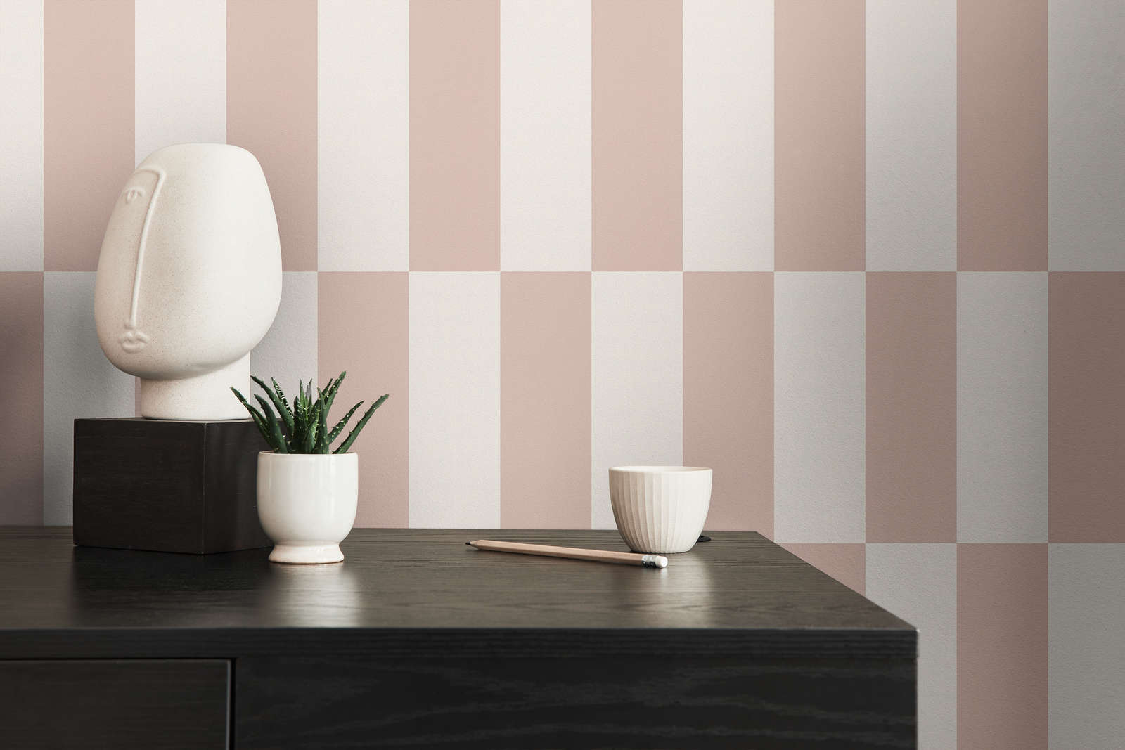             Mustertapete mit Vierecken grafisches Muster – Taupe, Weiß
        