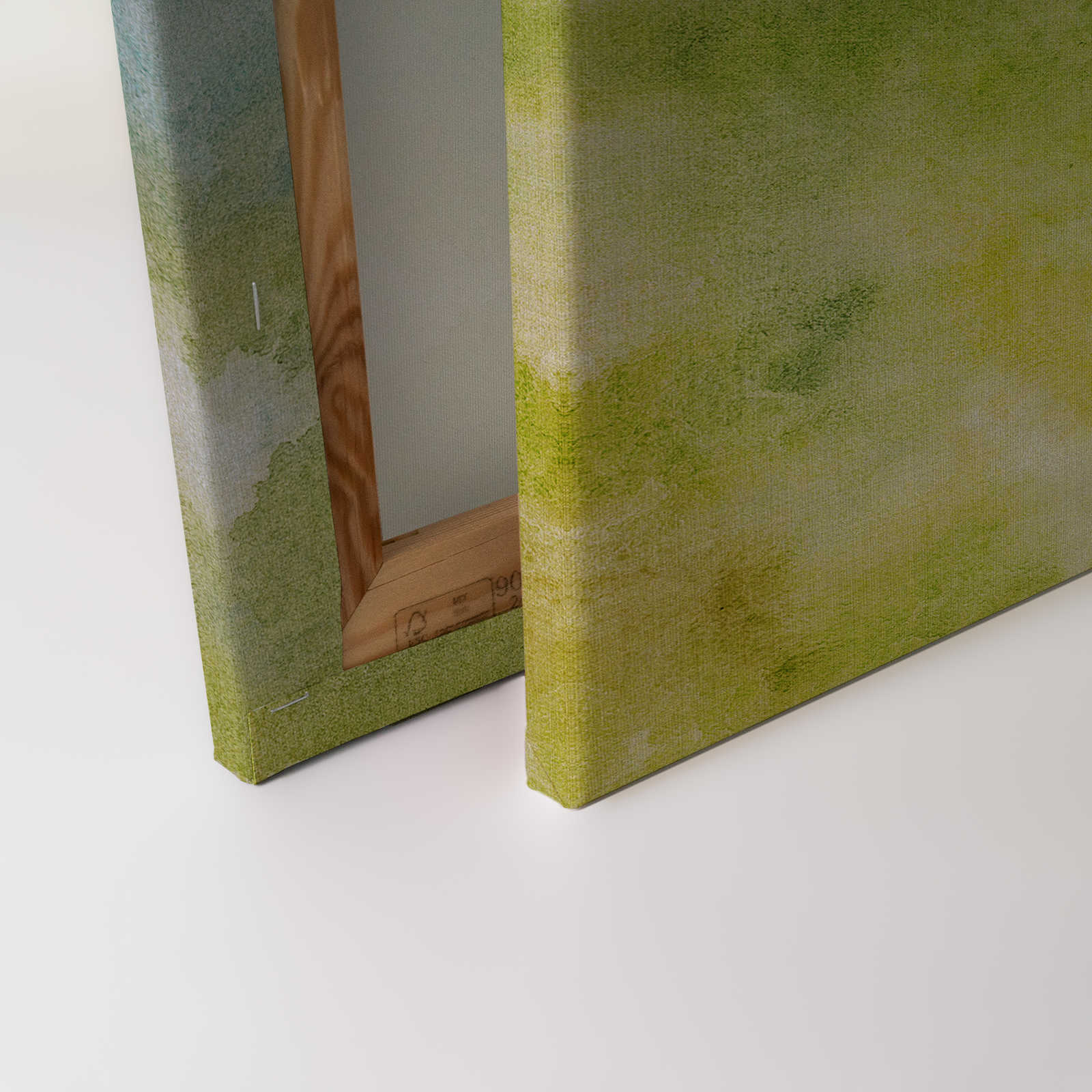             Watercolours 3 - Grünes Wasserfarben Motiv als Leinwandbild in naturleinen Optik – 0,90 m x 0,60 m
        