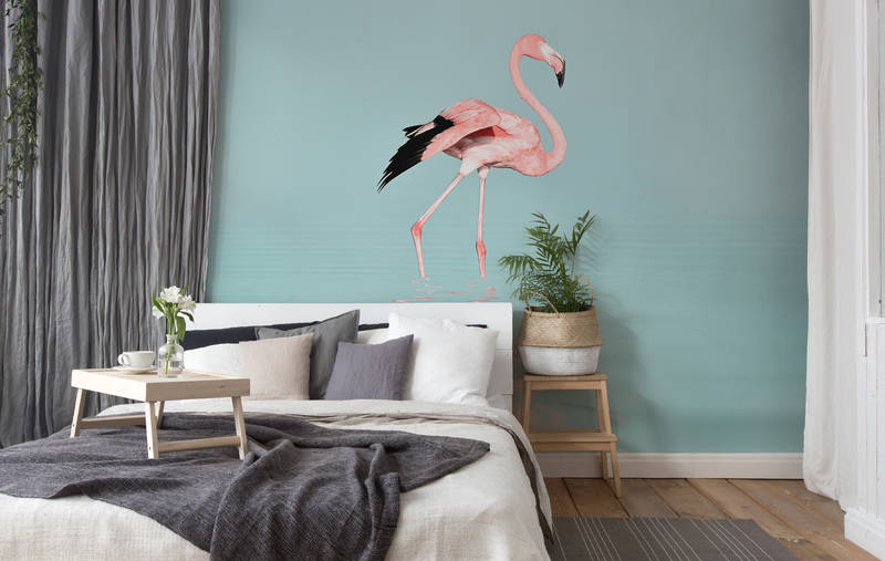 Flamingo-Wandbild, Wandkunst, Schlafzimmer-Dekoration, Palmenpflanze, Teal-Wand