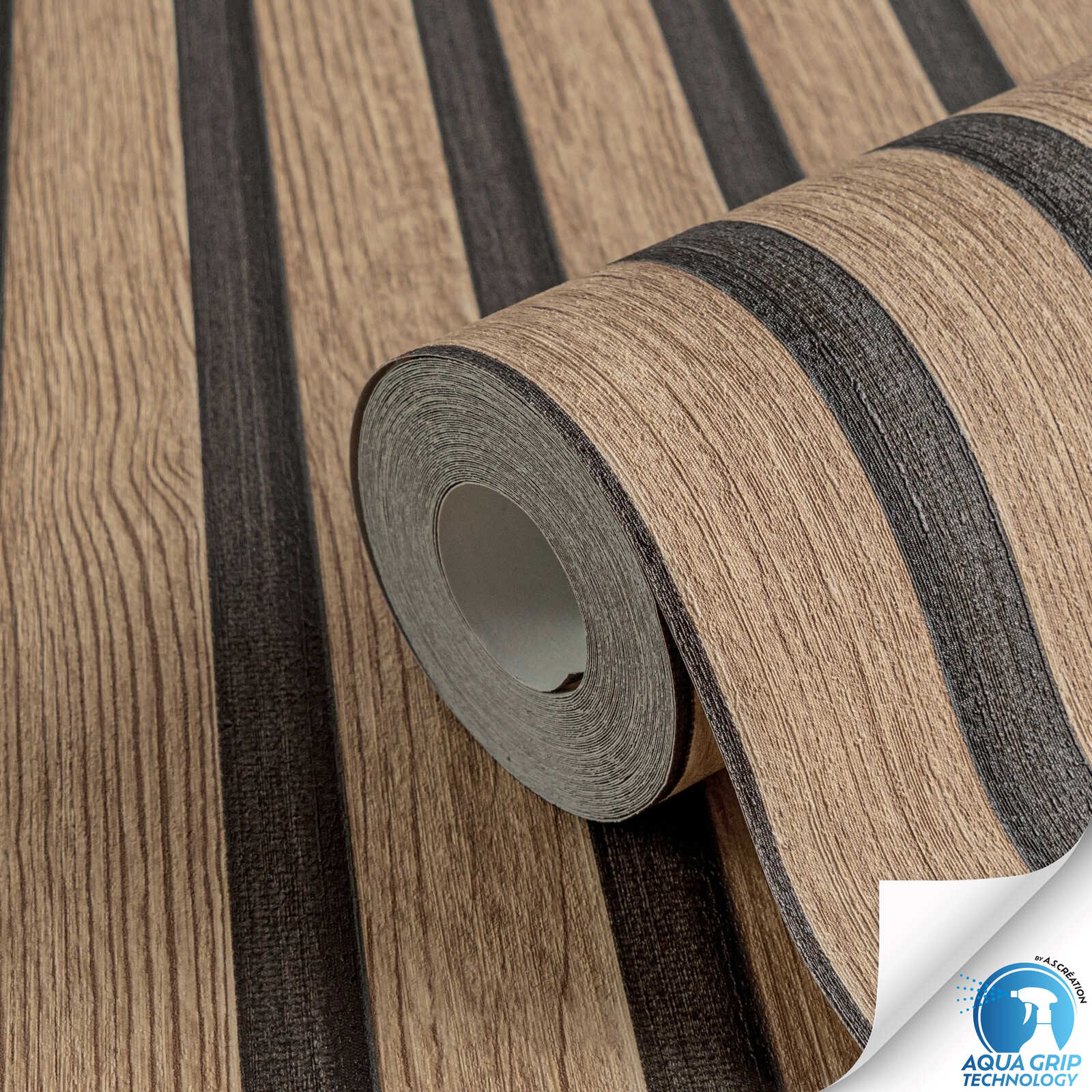             Helle Akustikpaneelen-Vliestapete mit feiner Struktur, Holz- und 3D-Optik – Water. Fix. Ready. – Beige, Braun, Schwarz
        