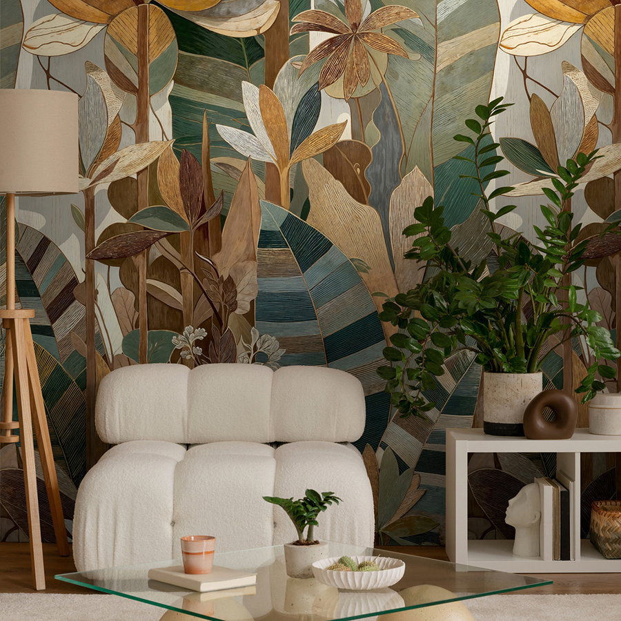 tapetenmuster, pflanzenwelt, wohnzimmer, möbel, deko