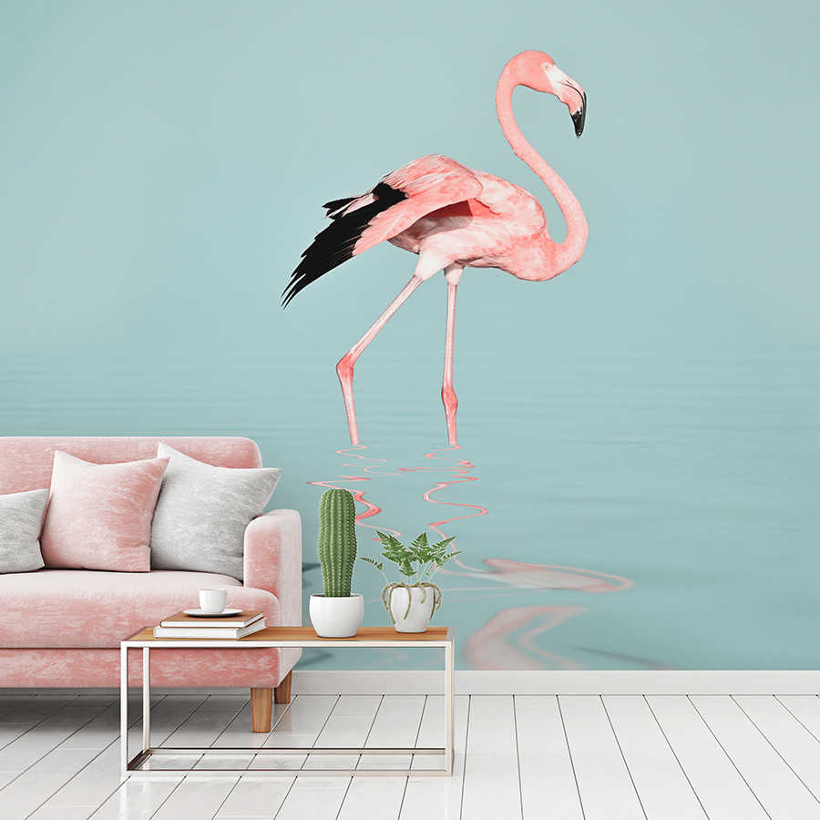         Fototapete mit Flamingo im Wasser – Pink & Türkis
    
