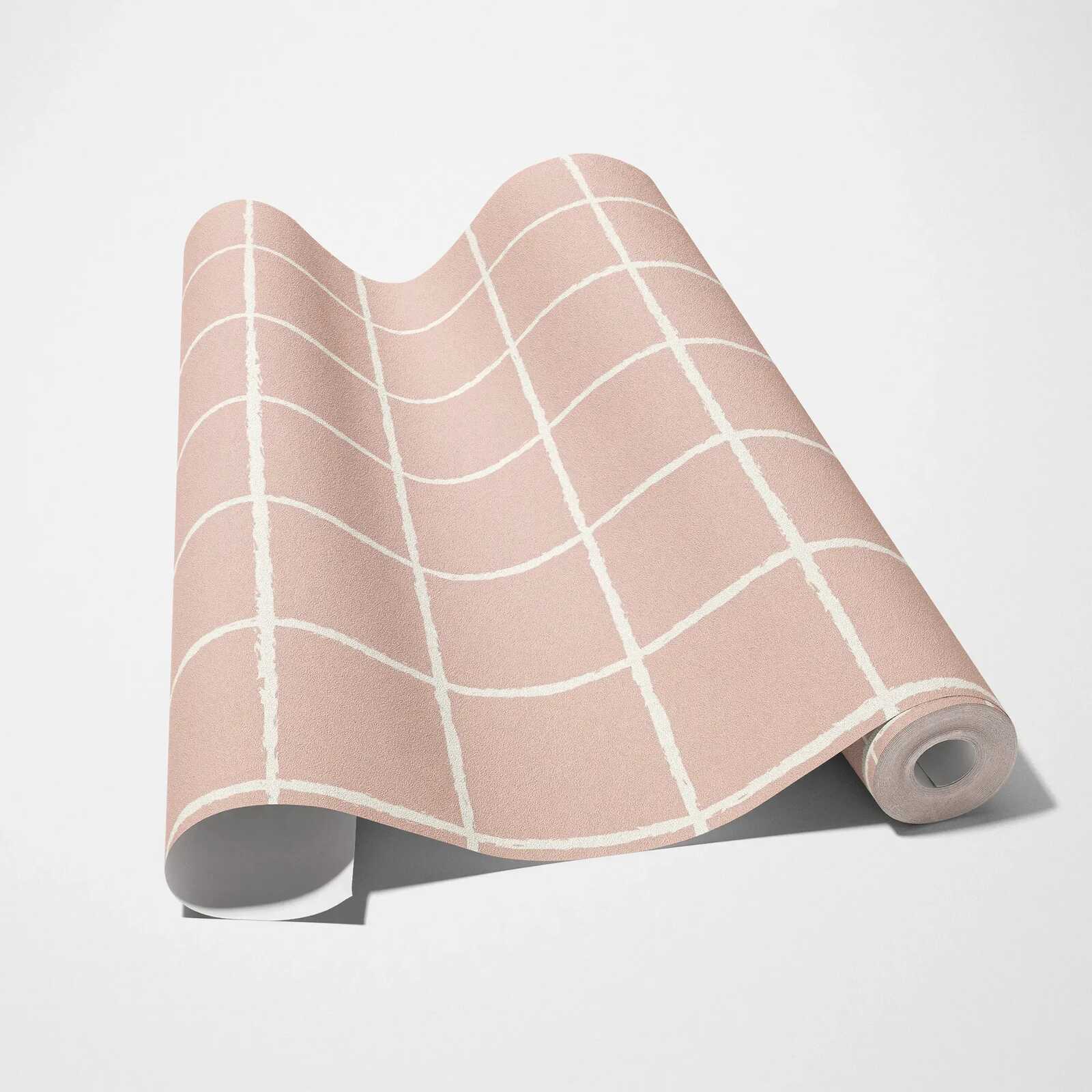             Vliestapete mit gezeichneten Netz-Muster – Rosa, Weiß
        