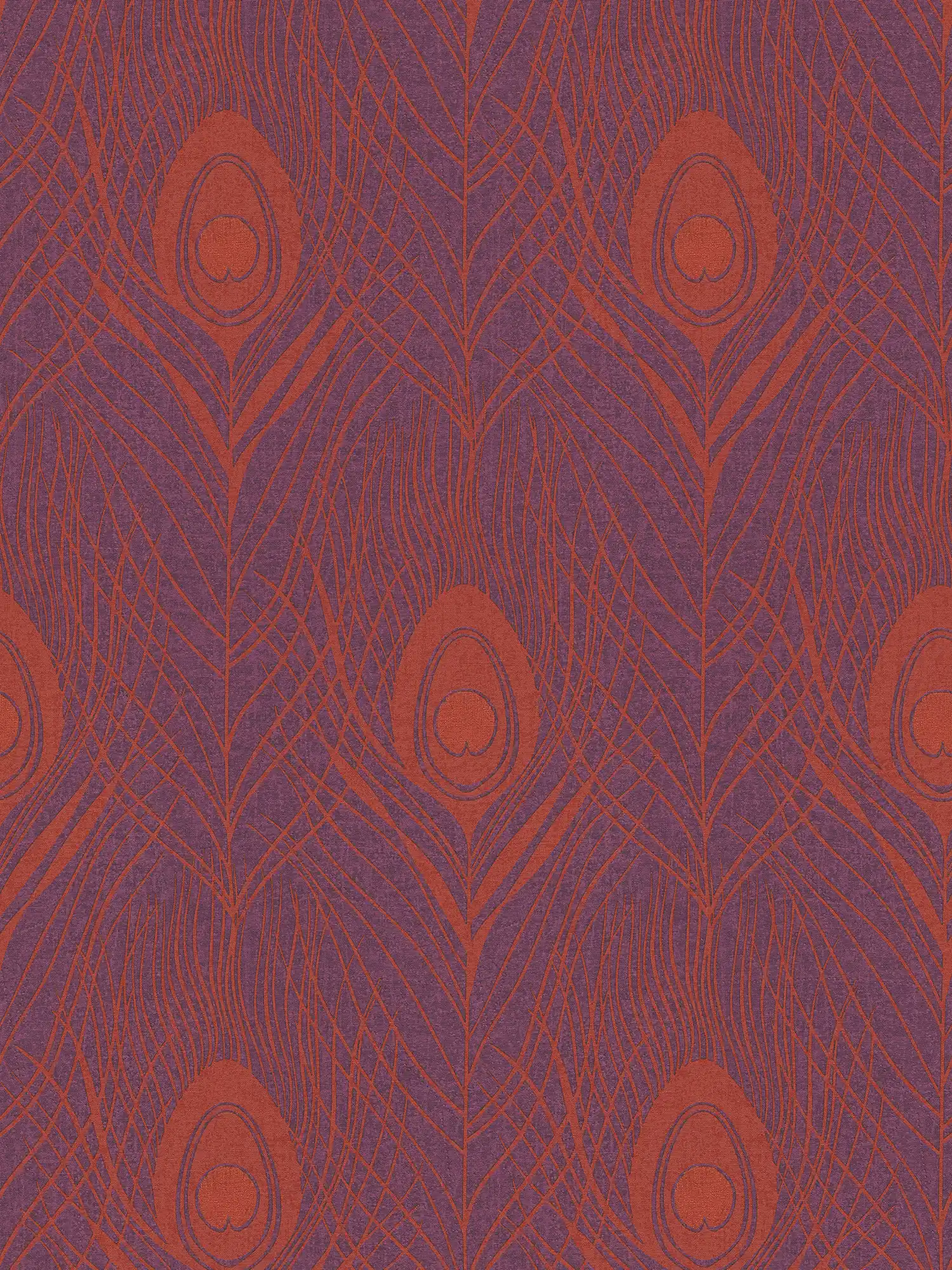         Magenta non-woven wallpaper with peacock feathers - red, purple, gold
    