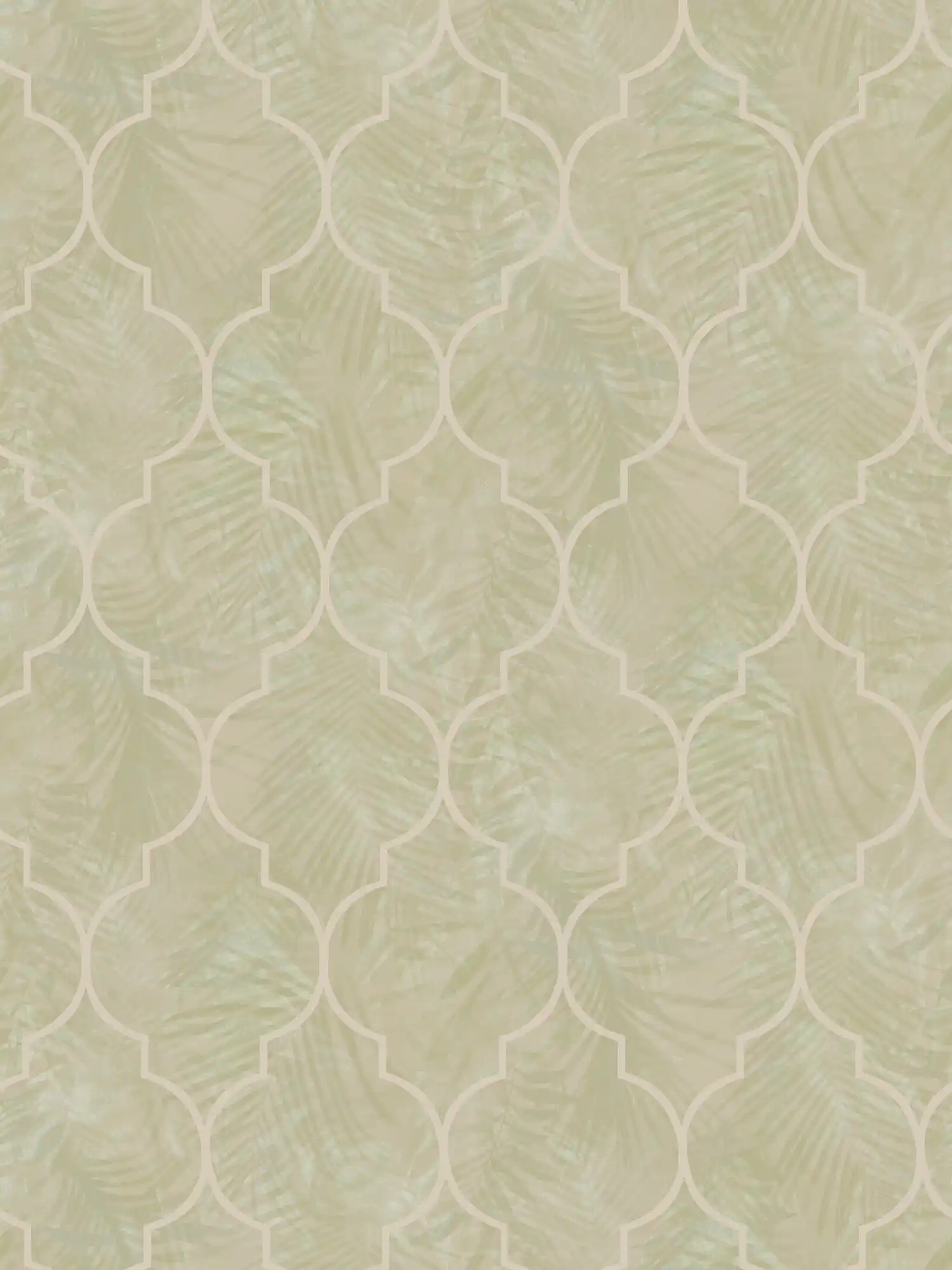         Floral Leaves Wallpaper with Tiles Ornament - Beige
    