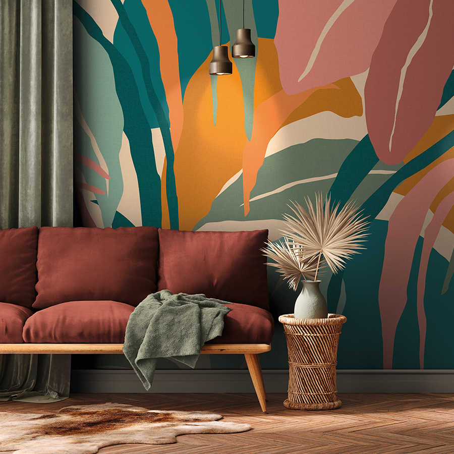         Fototapete mit Blattmuster abstrakt – Blau, Bunt – Perlmutt Glattvlies
    