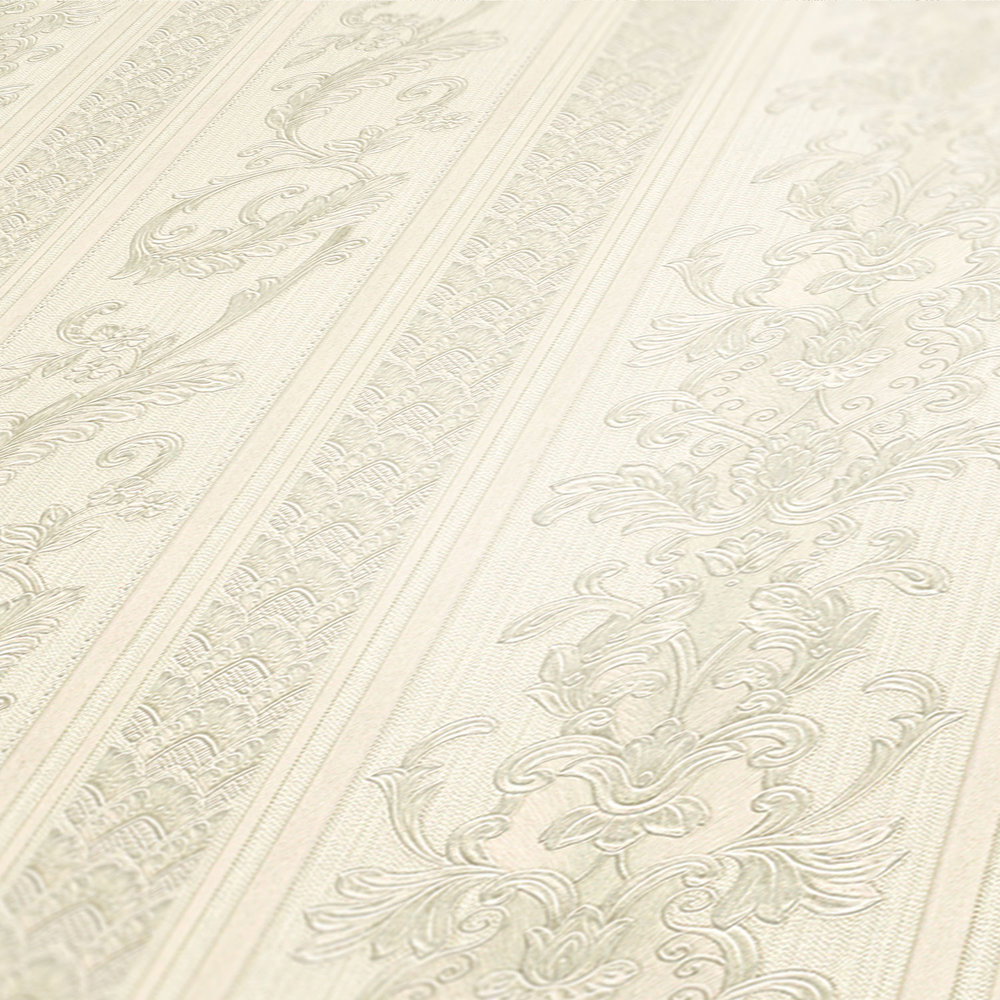 Tapete opulentes Streifen Design mit Ornamenten – Creme, Grau