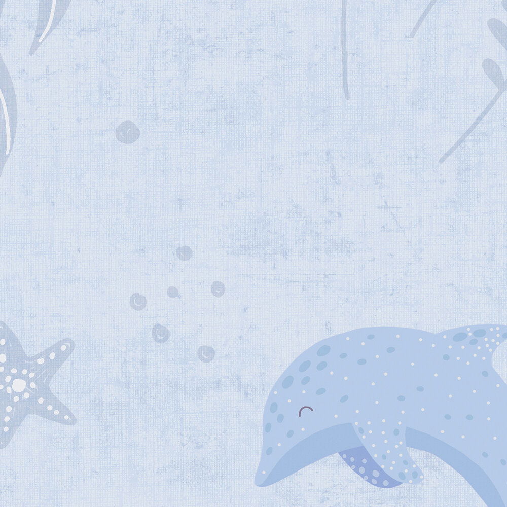             Kinderzimmer Vliestapete Unterwasserwelt - spielrisches Meeresmotiv mit Delfinen und Seesternen – Blau, Weiß
        