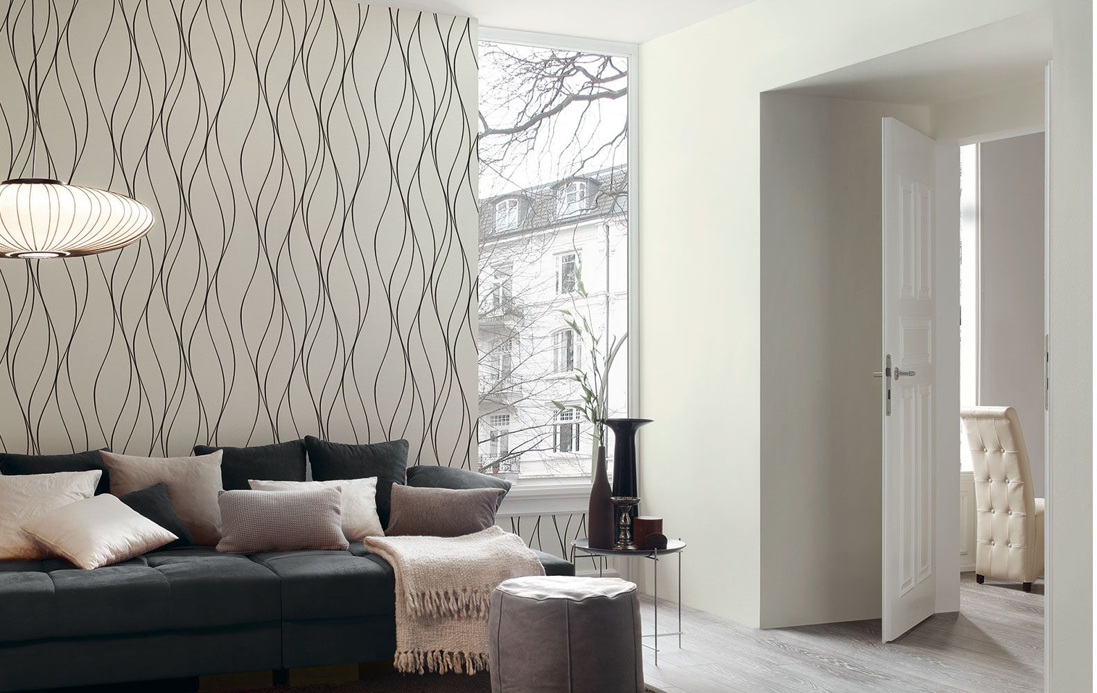 Grafische Linien Tapete Weiß