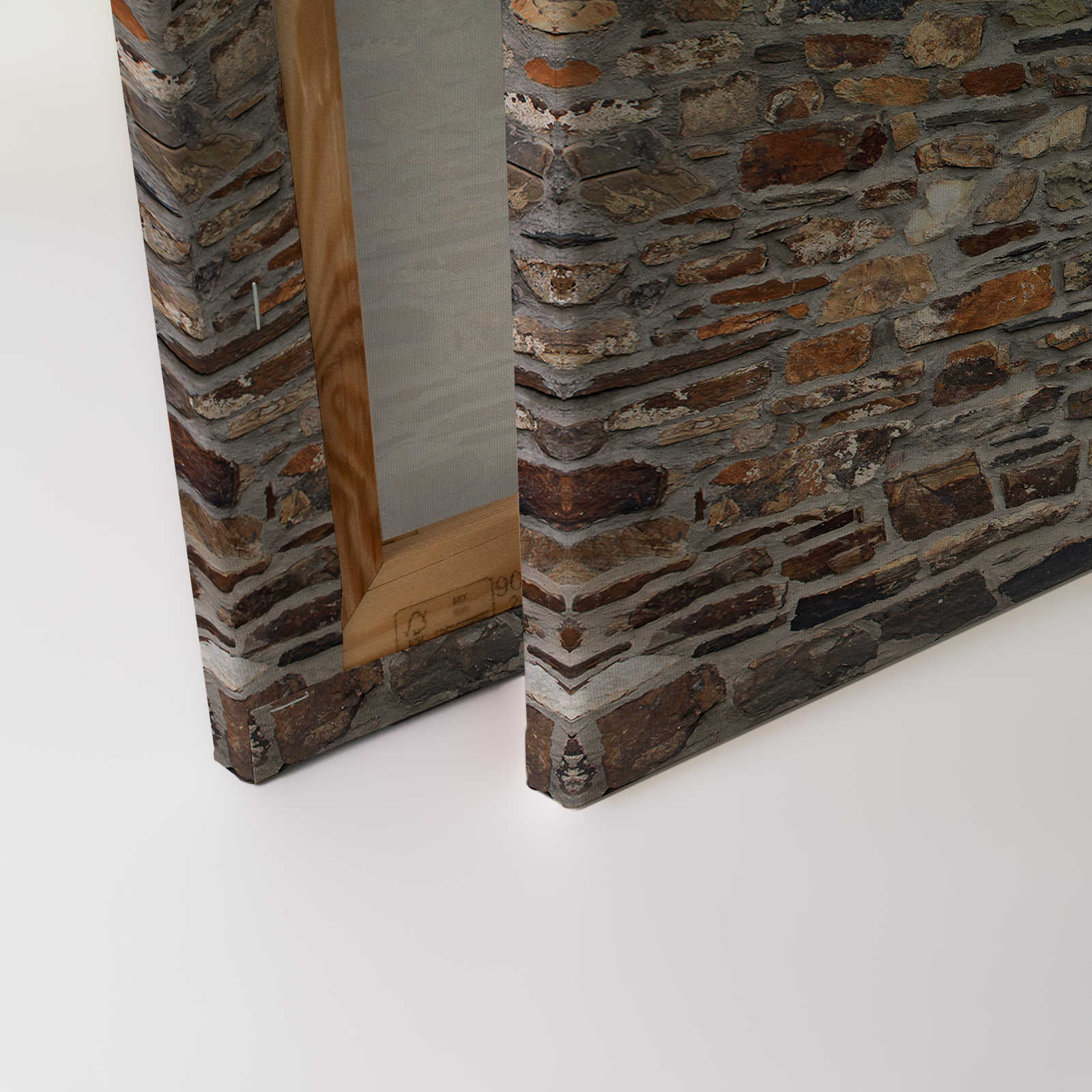 Leinwandbild 3D Mauer alte Ziegel &amp; rustikaler Steinoptik – 0,90 m x 0,60 m