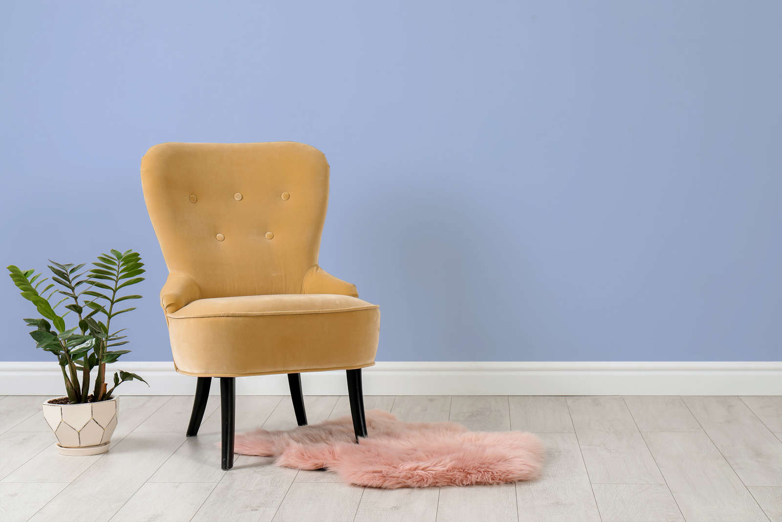 Sessel, Samt, Beige, Akzentstuhl, Pflanzen