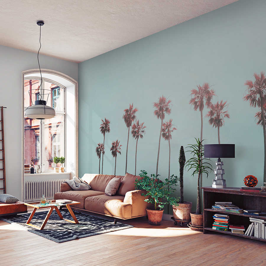 Wohnzimmer, Wandtapete, Palmen-Motiv, Sofa, Pflanzen