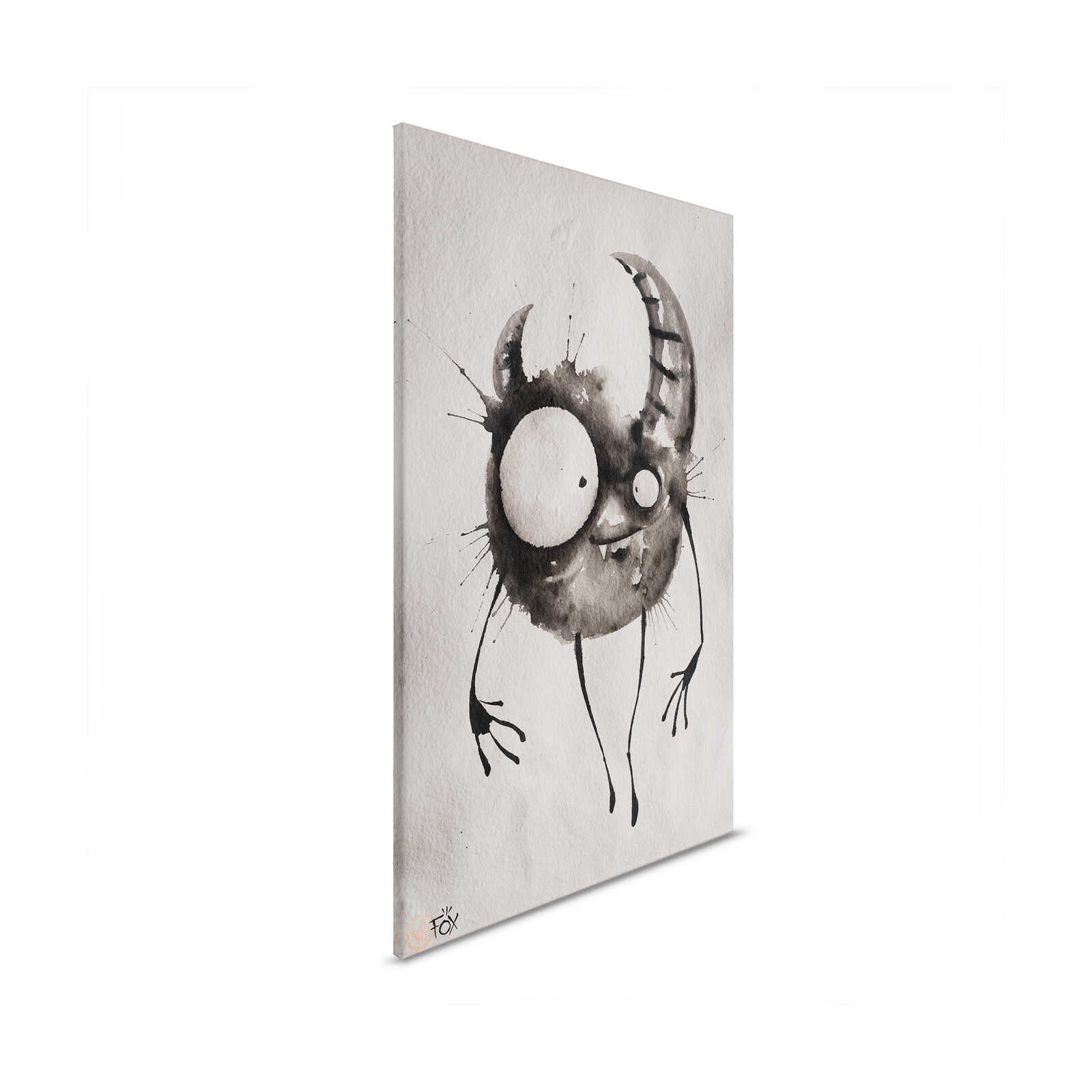 Minimalist monster canvas mural 1m wide x 0.7m high - Creative design in black and white - Black, White