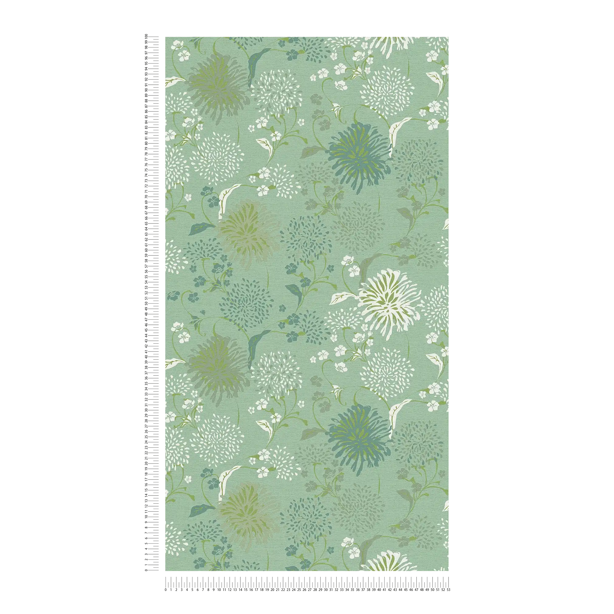 Non-woven wallpaper with floral dandelion pattern - green, white