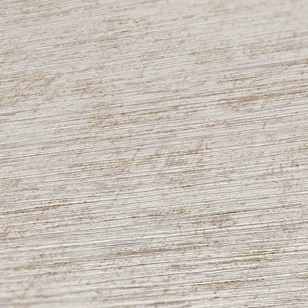             Melierte Tapete mit textilem Prägemuster – Beige, Grau, Metallic
        