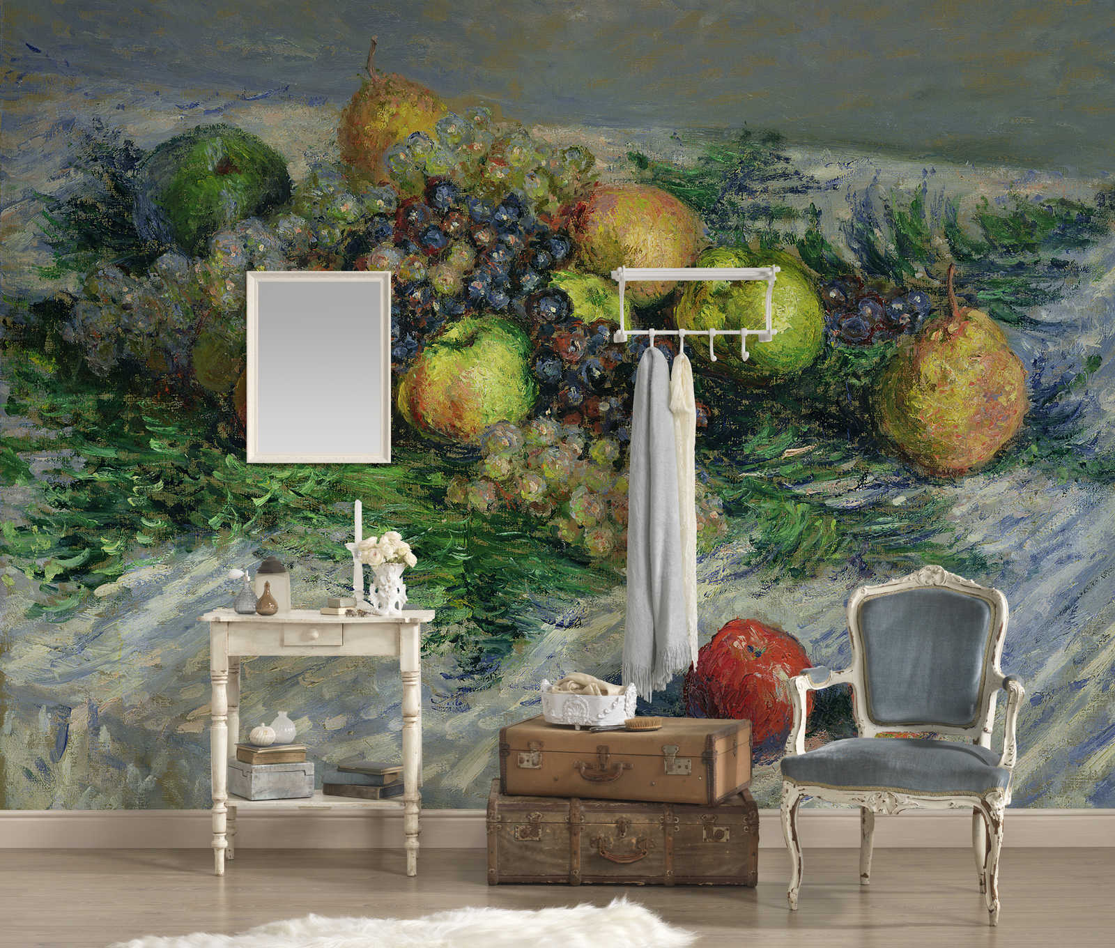 Tapisserie, Stillleben mit Obst, Blühende Szene, Vintage-Dekor, Wandbild