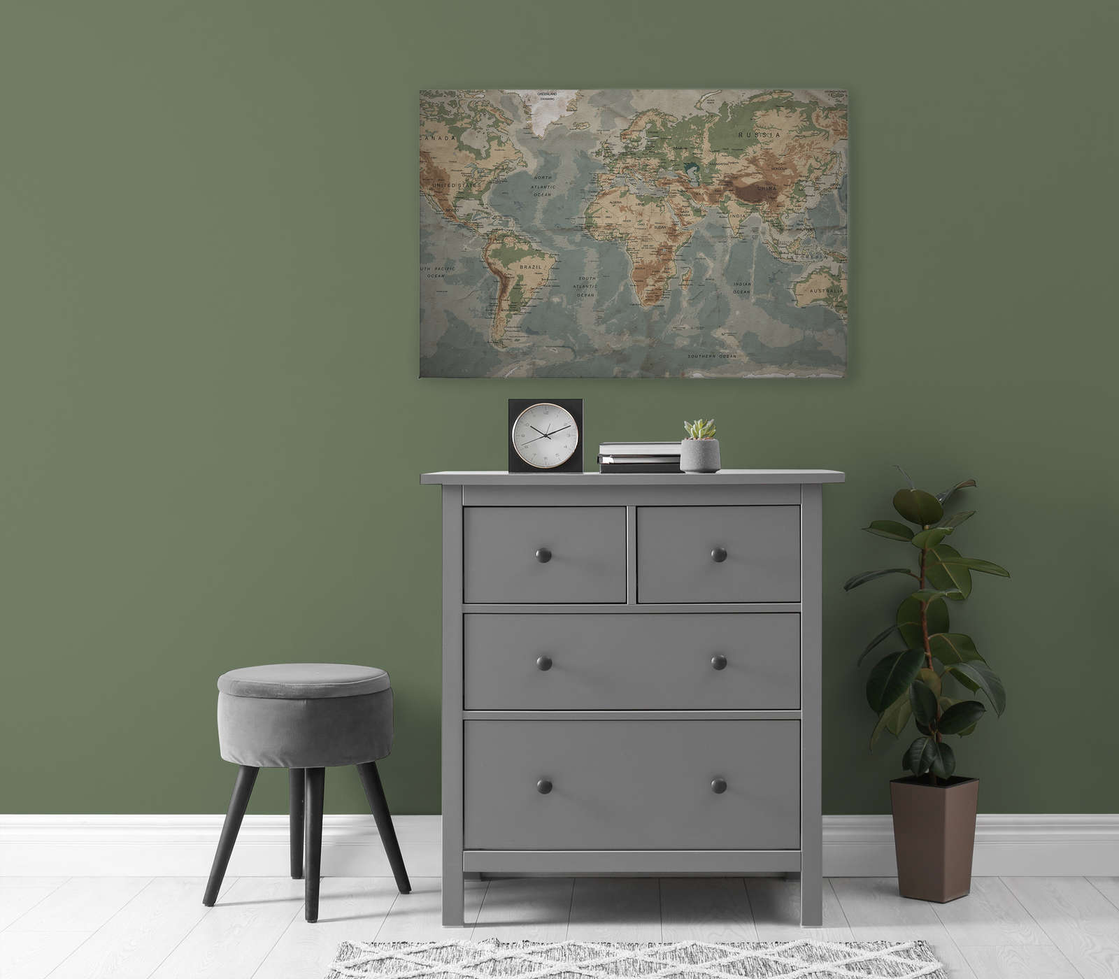 Retro Leinwandbild Weltkarte mit Typografisches Design – 0,90 m x 0,60 m