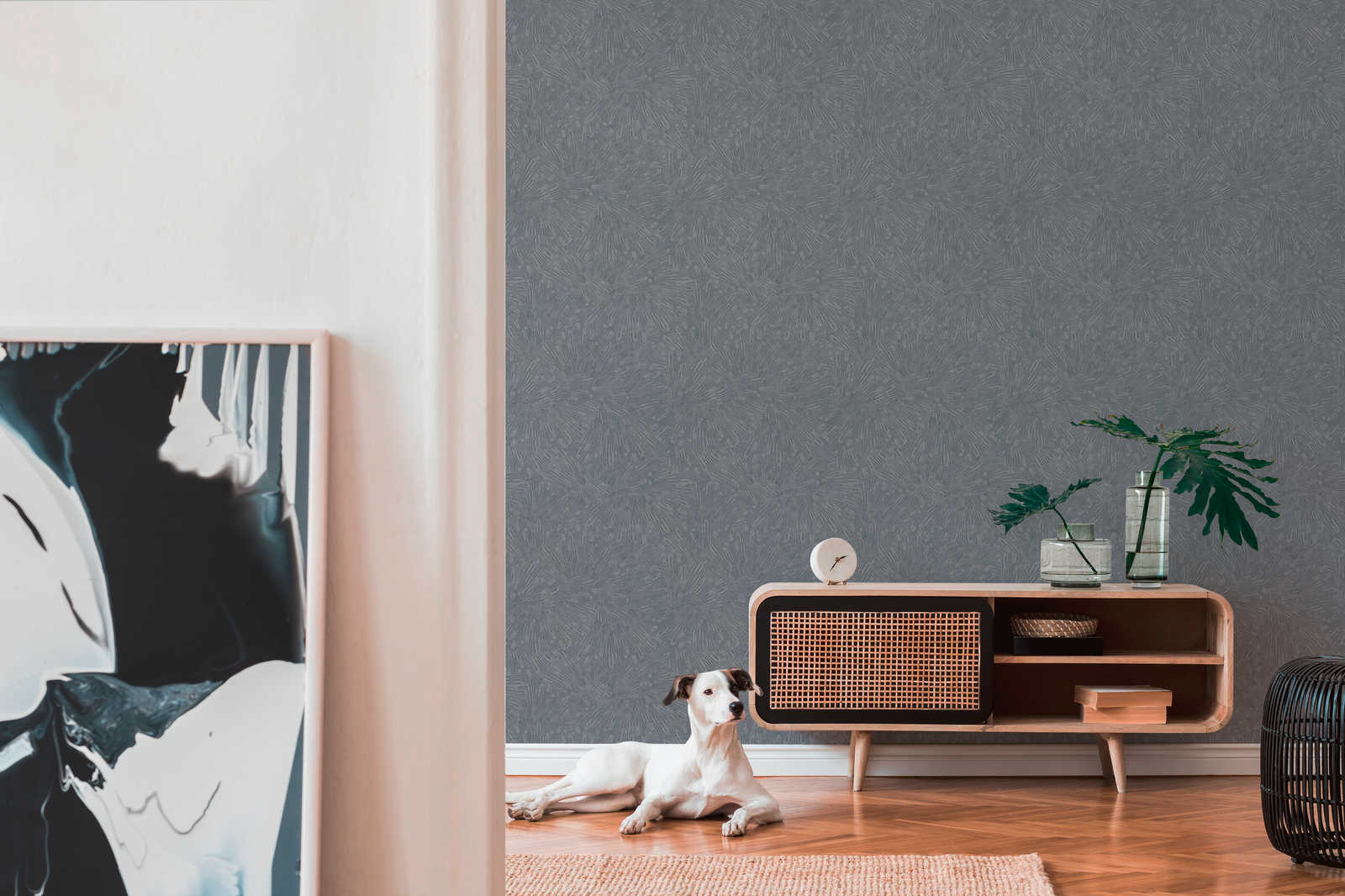             Vliestapete mit Grafikmuster im Retro Stil – Grau
        