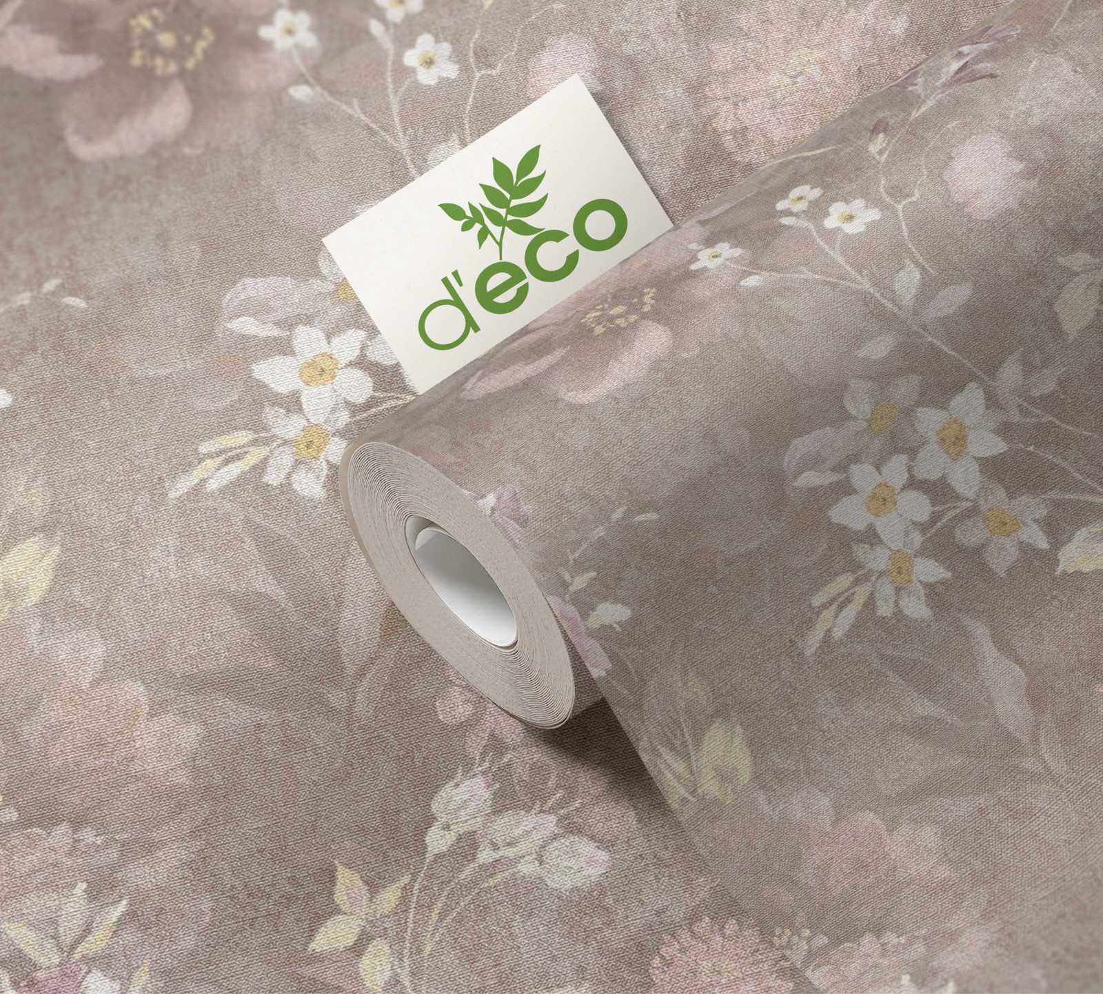             PVC-freie Vliestapete mit Blumenmuster – Braun, Bunt, orange
        