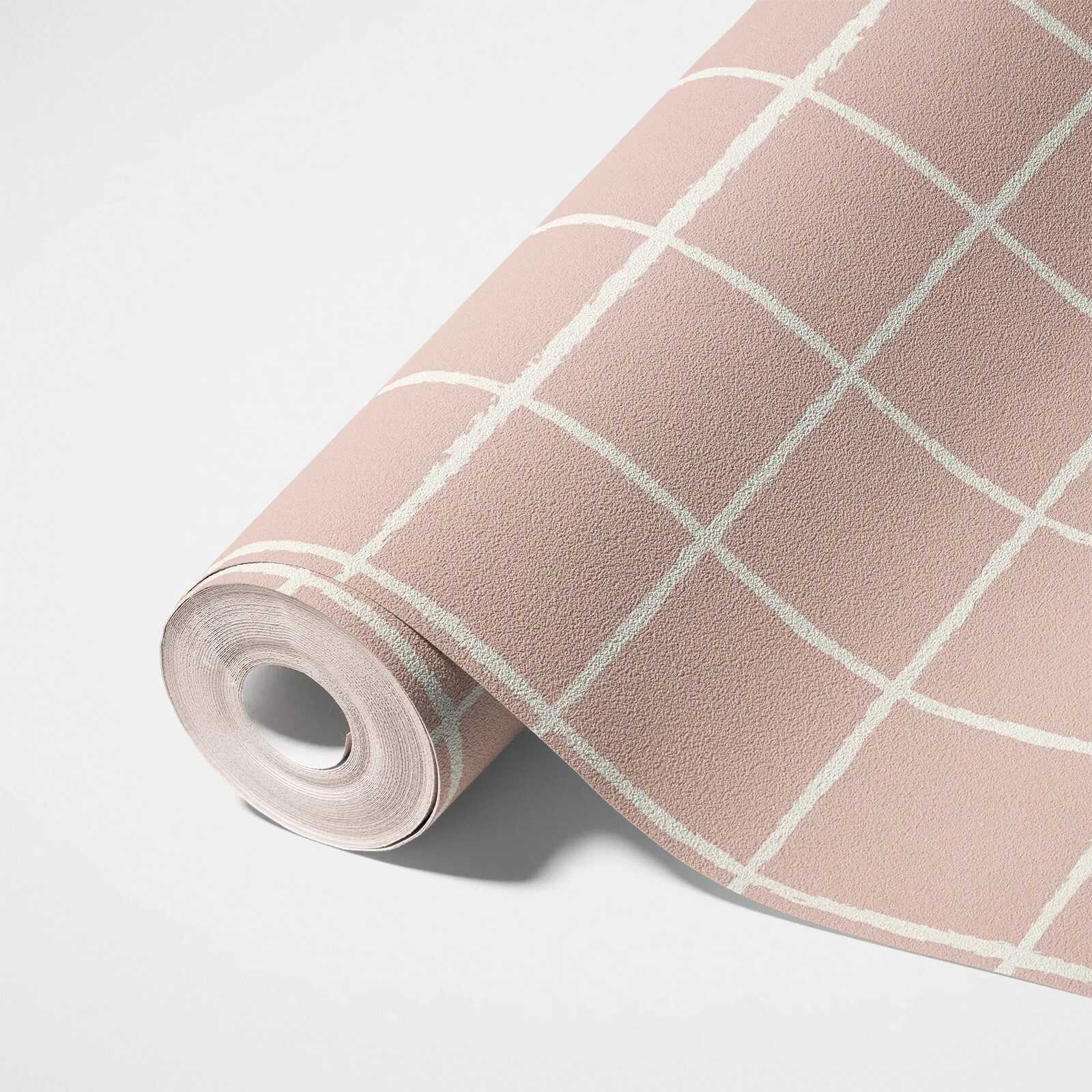             Vliestapete mit gezeichneten Netz-Muster – Rosa, Weiß
        