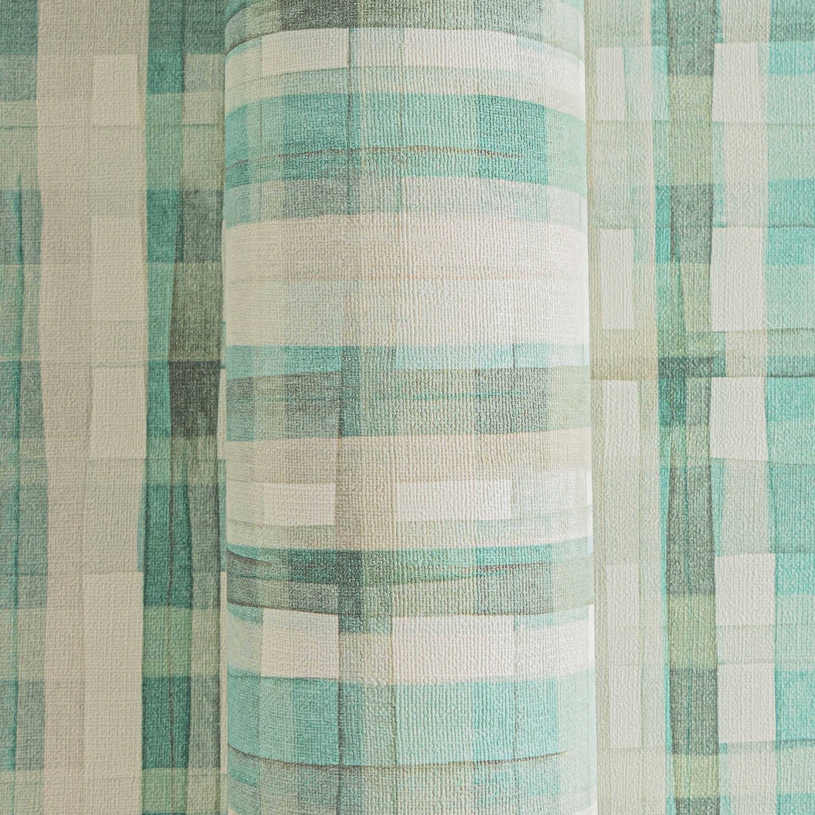             Zeitlose Vliestapete mit frischem Karomuster und einfacher Oberflächenstruktur – Grün, Weiß
        