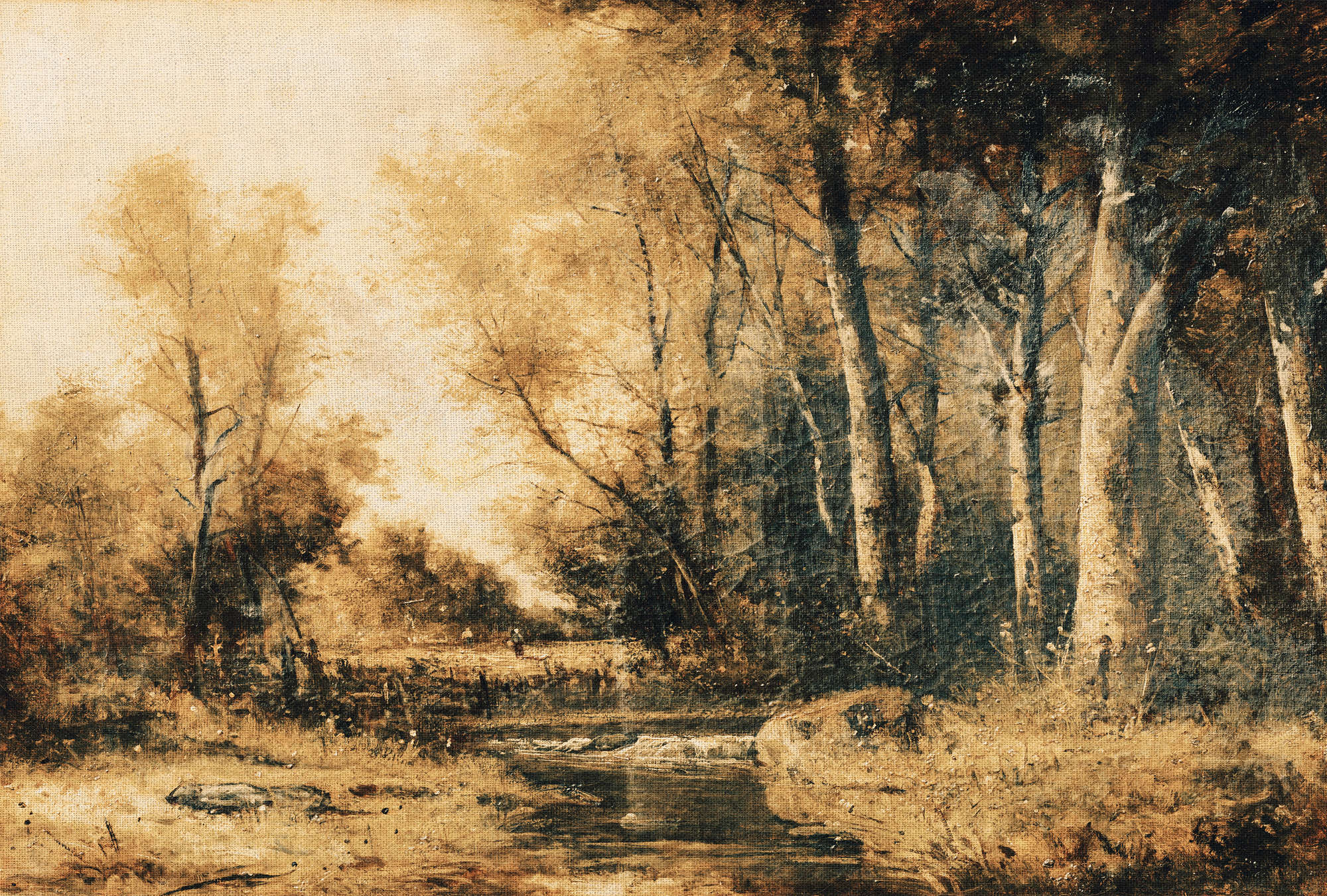 Wald, Bäume, Fluss, Landschaft, Gemälde