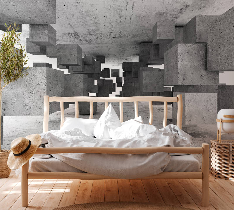             Quadratisches Beton-3D Muster – Grau
        