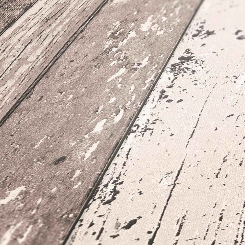             Bretter-Tapete mit Holzoptik im Used-Look – Braun, Creme
        