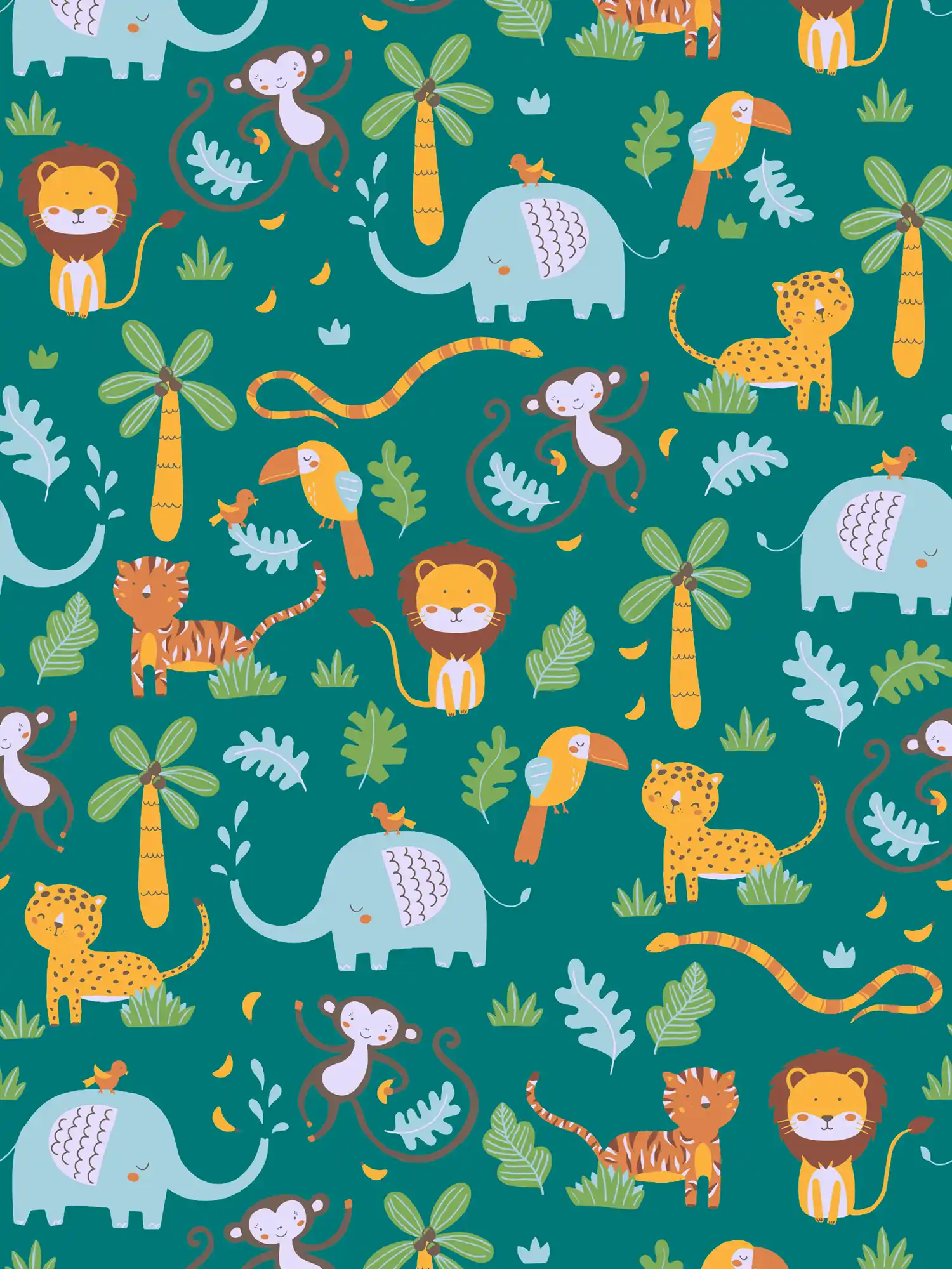         Papier peint jungle animaux - vert, jaune, bleu
    