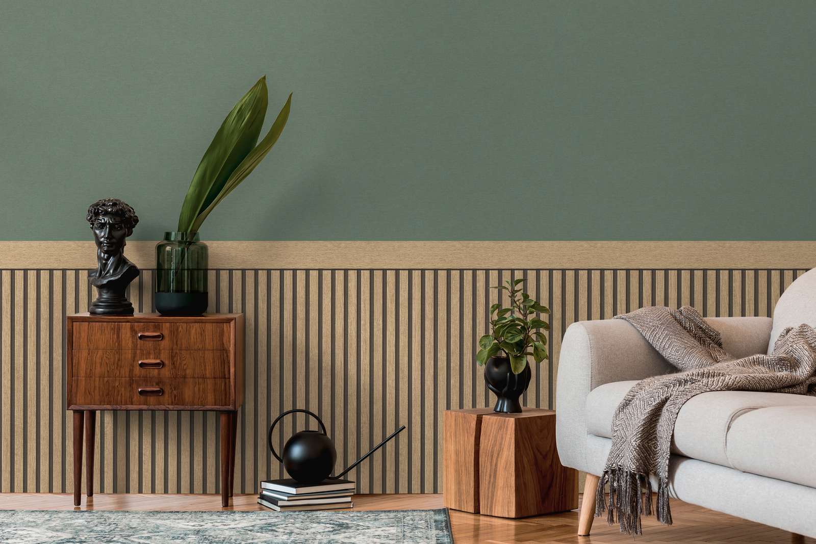             Wandvlies met realistisch akoestisch paneelpatroon van hout - beige, crème
        