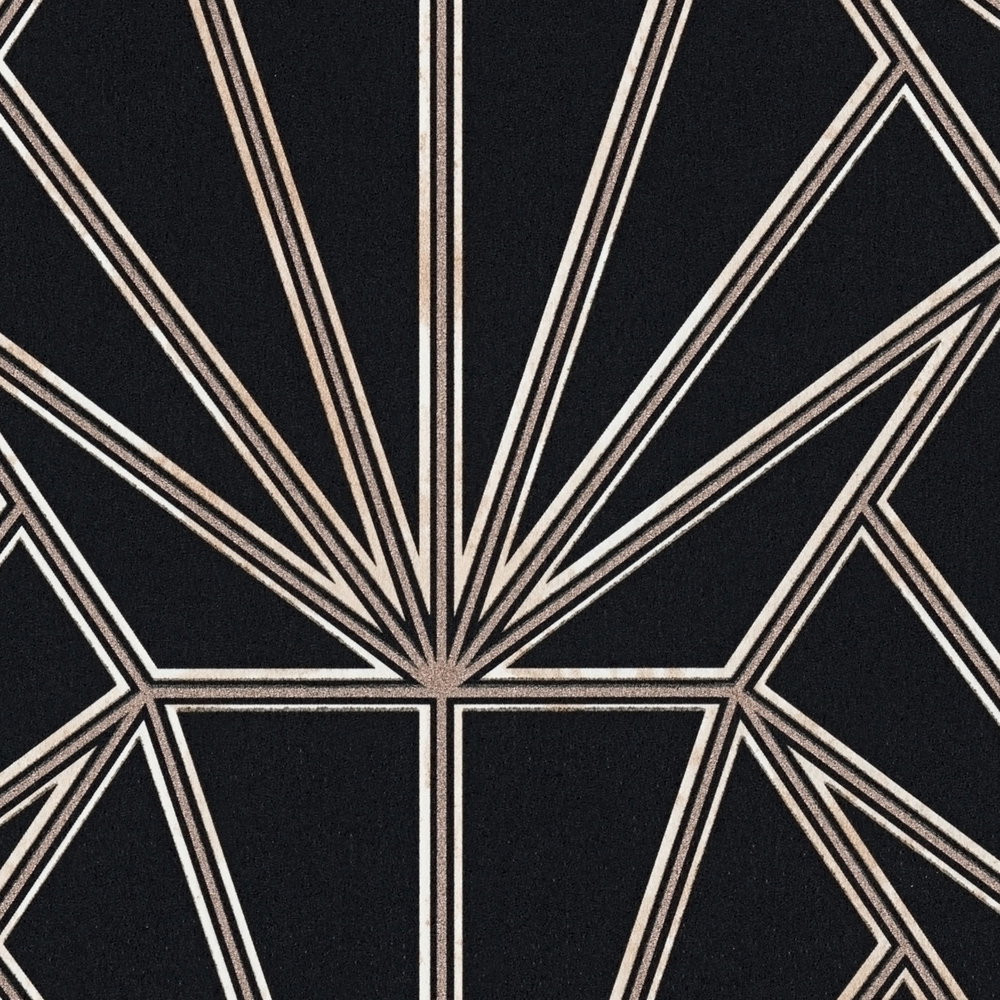             Tapete Art Déco Stil Retro Look & Linien Design – Schwarz, Bronze, Weiß
        