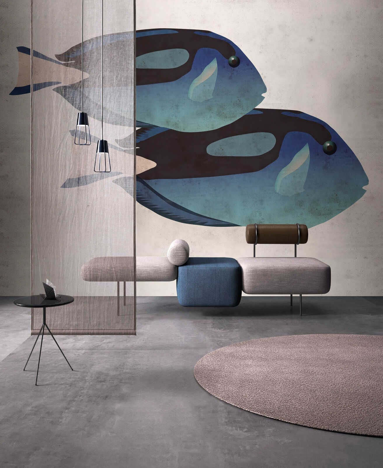 Sofa, Wohnzimmer, Wandbild, runde Teppich, Lounge-Möbel