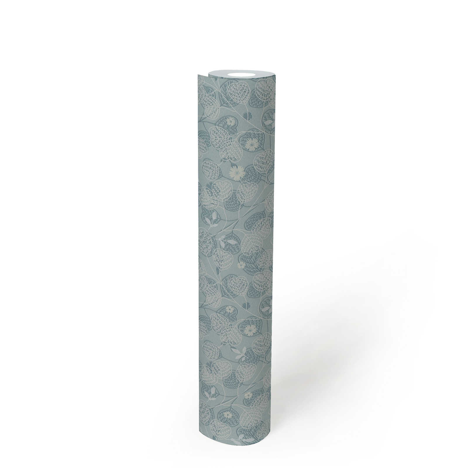 Florale Vliestapet mit Blättern und Blumen – Blau, Weiß