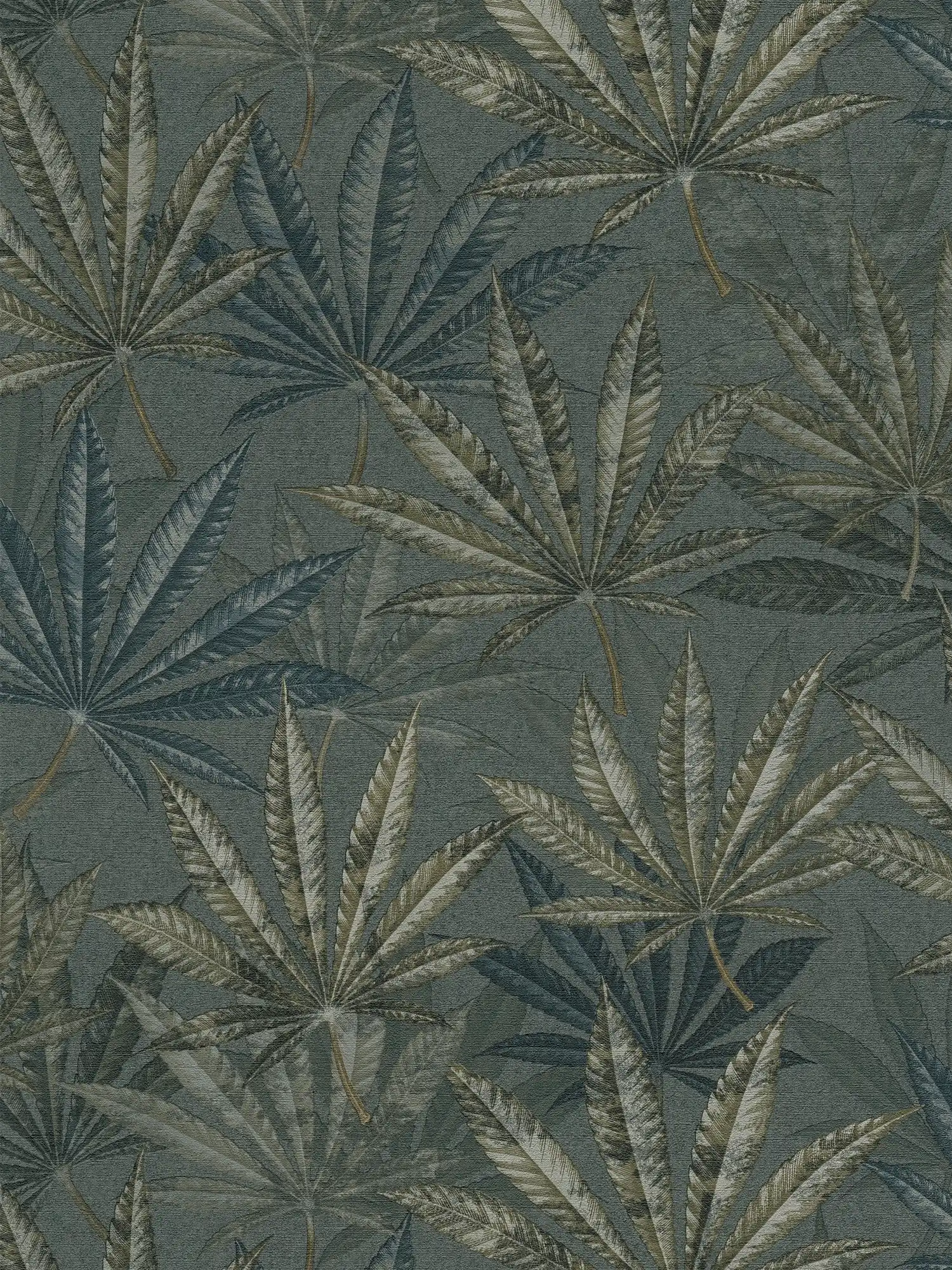         Vliesbehang met palmbladeren in een gedessineerde look - grijs, groen, blauw
    